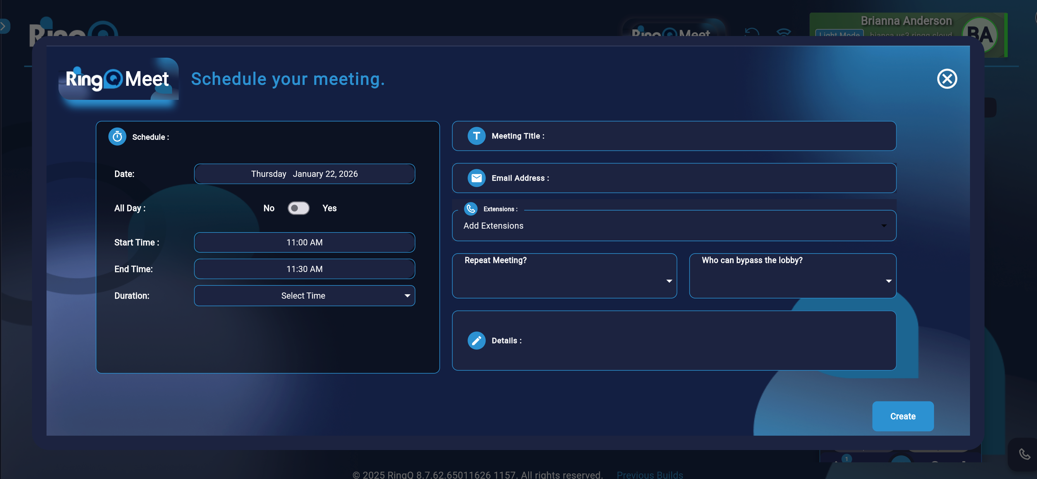 Add your online meeting details in RingQ Meet